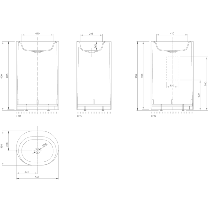 Knief Moon Раковина напольная 55х45х90h см, K-Stone, c выпуском и сифоном, цвет: белый матовый 0600-031-01