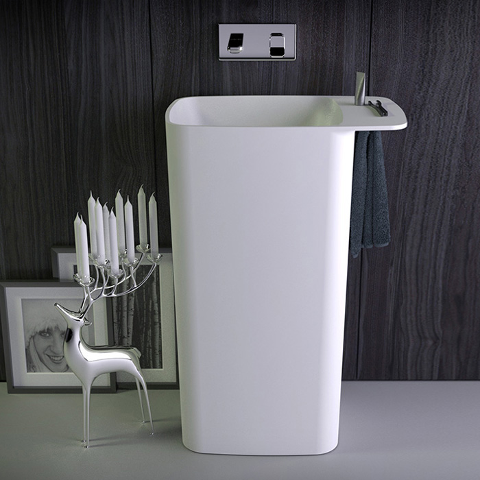 Knief Pride Раковина напольная 67х43х90h см, K-Stone, выход в стену, цвет: белый матовый 0600-071-01WA