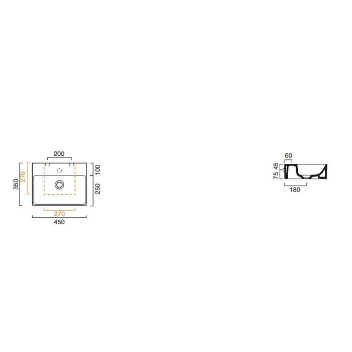 Catalano Comfort Раковина подвесная 45x35x12h см, без перелива, покр. Cataglaze, цвет: белый глянц. 0220450001