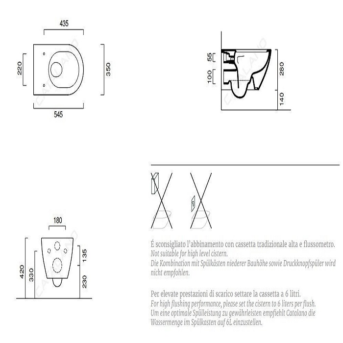 Catalano Sfera Унитаз подвесной безободковый 35x54 см, смыв торнадо, Cataglaze, цвет: белый глянц. 0511440001