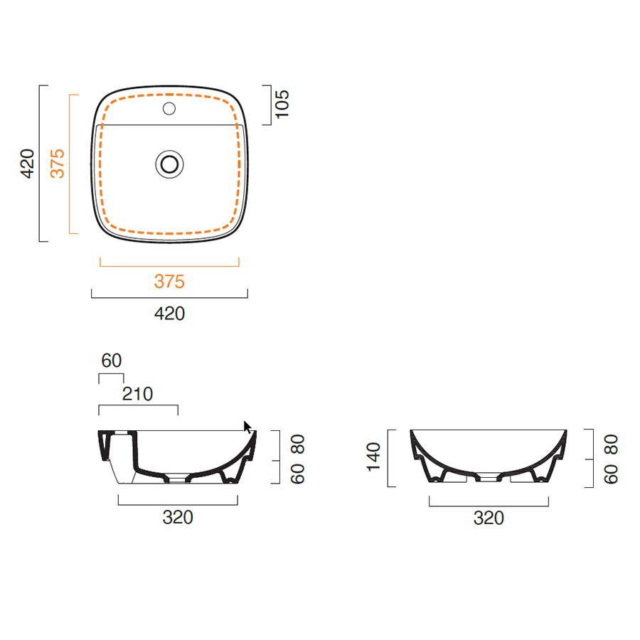 Catalano Italy Раковина встраиваемая сверху 42x42 см 1 отв без перелива Cataglaze цвет: белый глянц. 142GRLXN00