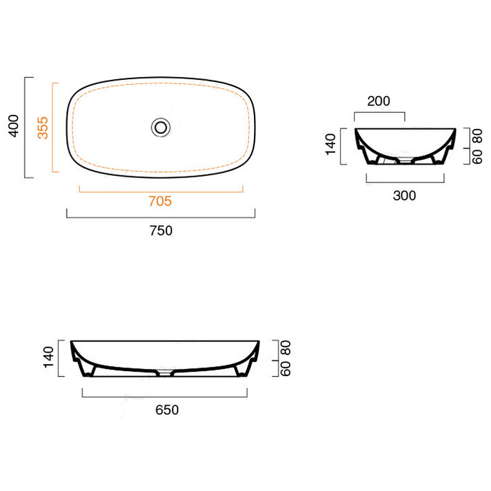Catalano Alvea Раковина встраиваемая сверху 75x40 см, без перелива, Cataglaze, цвет: белый глянцевый 0624750001