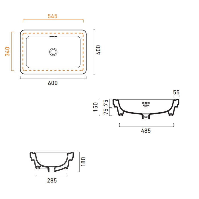 Catalano Italy Раковина встраиваемая сверху 60x40 см, с переливом, Cataglaze, цвет: белый глянцевый 160ACV00