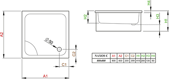Radaway Naxos C Душевой поддон из акрила, 80х80х41h см, цвет: белый глянцевый SNC8841-28