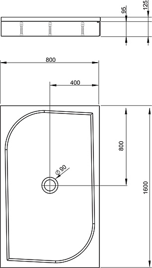 Radaway Paros D Plus Душевой поддон из композита, 160х80х12,5h см, цвет: белый глянцевый MBD8016-03-1