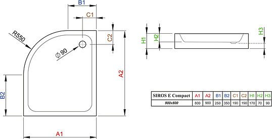 Radaway Siros E Compact Душевой поддон из акрила, 80х90х17h см, цвет: белый глянцевый SBE9817-1R