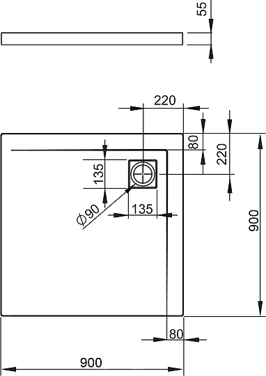 Radaway Argos C Душевой поддон из акрила, 90х90х5,5h см, цвет: белый глянцевый 4AC99-01