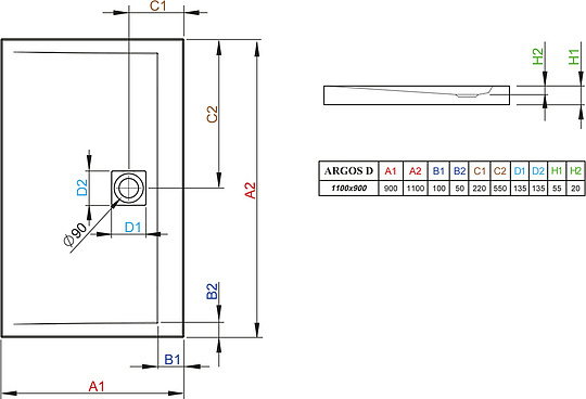 Radaway Argos D Душевой поддон из акрила, 110х90х5,5h см, цвет: белый глянцевый 4AD911-01