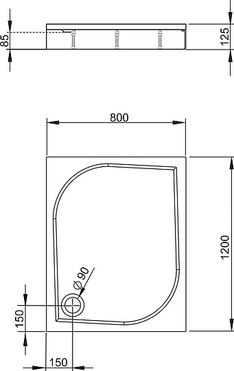 Radaway Paros D Душевой поддон из композита, 120х80х12,5h см, цвет: белый глянцевый MBD8012-03-1