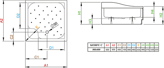 Radaway Korfu C Душевой поддон из акрила, 90х90х48h см, цвет: белый глянцевый 4C99400-03
