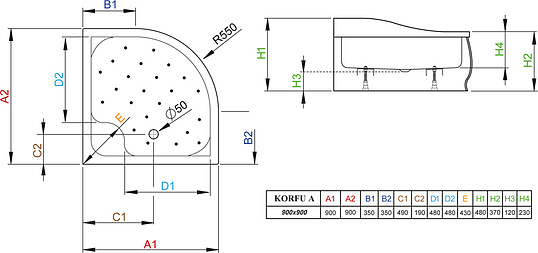 Radaway Korfu A Душевой поддон из акрила, 90х90х48h см, цвет: белый глянцевый 4S99400-03