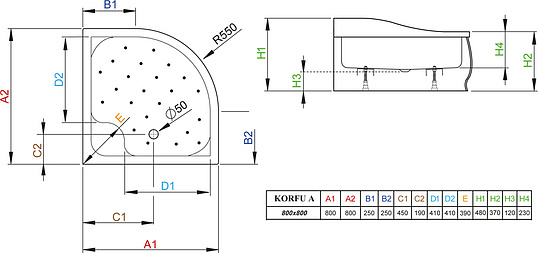 Radaway Korfu A Душевой поддон из акрила, 80х80х48h см, цвет: белый глянцевый 4S88400-03