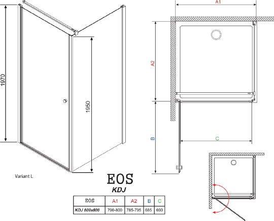 Душевой уголок Radaway Eos KDJ 80 прозрачное стекло L 37513-01-01NL