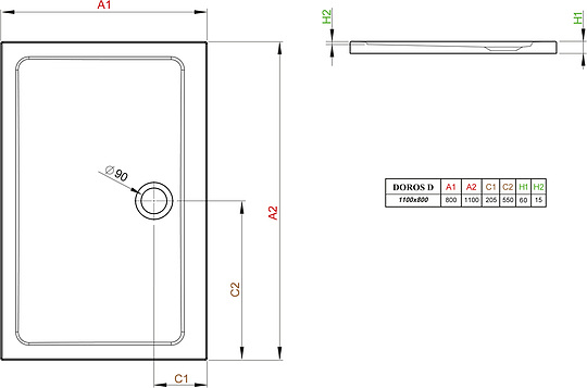 Radaway Doros D Душевой поддон из акрила, 110х80х5h см, цвет: белый глянцевый SDRD1180-01
