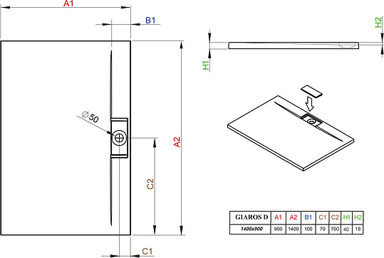 Radaway Giaros D Душевой поддон из акрила, 140х90х4h см, цвет: белый глянцевый MKGD1490-03