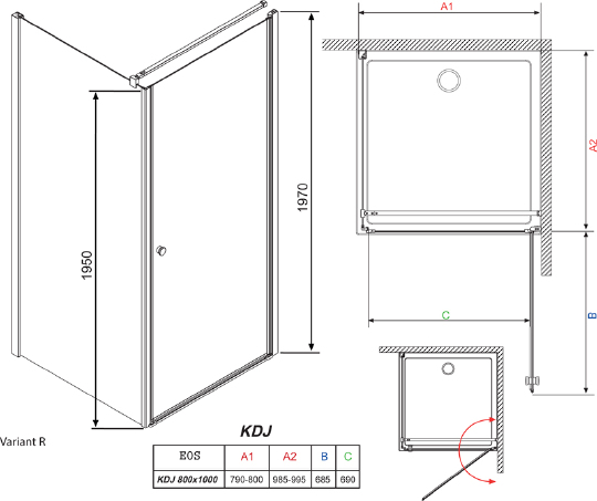 Душевой уголок Radaway Eos KDJ 90 прозрачное стекло R 37503-01-01NR
