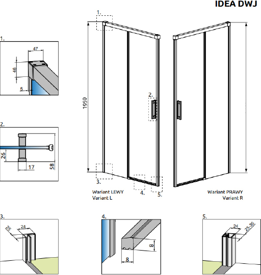 Radaway Idea DWJ Душевая дверь в нишу, левая, прозрачная 6 мм, 150х200,5h см, цвет: хром глянцевый 387019-01-01L