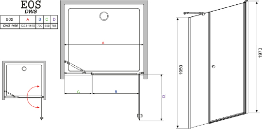 Душевая дверь в нишу Radaway Eos DWS 140 R 37993-01-01NR