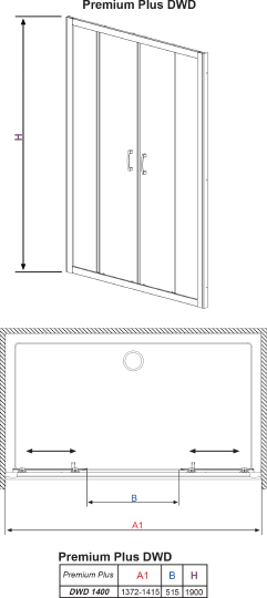 Radaway Premium Plus DWD Душевая дверь в нишу, прозрачная 5 мм, 140х190h см, цвет: хром глянцевый 33353-01-01N