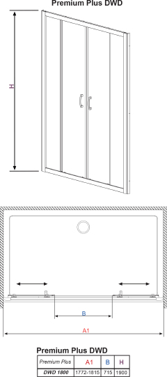 Radaway Premium Plus DWD Душевая дверь в нишу, прозрачная 5 мм, 180х190h см, цвет: хром глянцевый 33373-01-01N