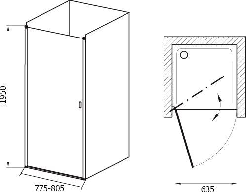 Душевая дверь в нишу Ravak CSD1-80 Transparent, профиль белый 0QV40100Z1