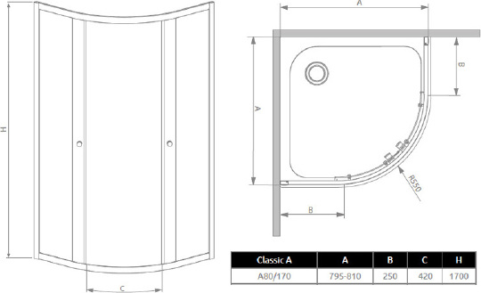 Душевой уголок Radaway Classic A 80x170 прозрачное стекло 30011-01-01