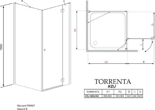Душевой уголок Radaway Torrenta KDJ 90 прозрачное стекло R 32202-01-01NR