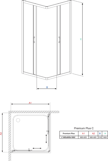 Radaway Premium Plus C Душевой уголок 90х190h см, универсальный, Easy Clean, цвет: хром глянцевый 30453-01-01N