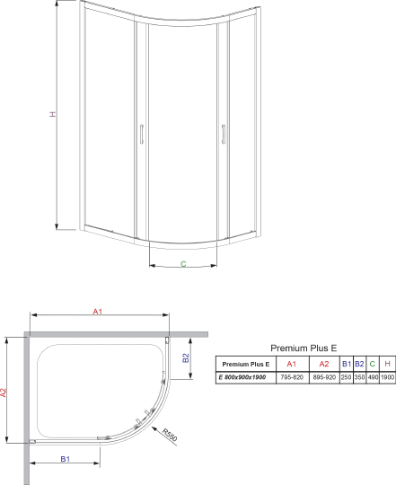 Radaway Premium Plus E Душевой уголок 90х190h см, универсальный, Easy Clean, цвет: хром глянцевый 30492-01-01N