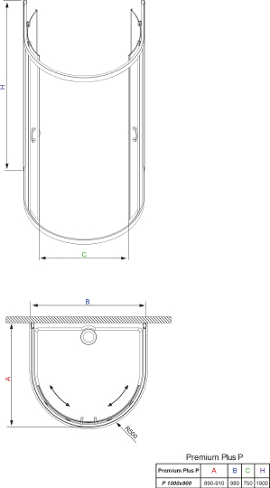 Radaway Premium Plus P Душевой уголок 100х190h см, универсальный, Easy Clean, цвет: хром глянцевый 33300-01-01N