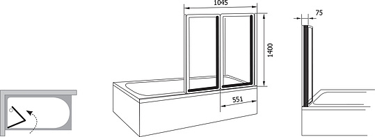 Шторка на ванну Ravak VS2 105 Transparent, профиль сатин 796M0U00Z1