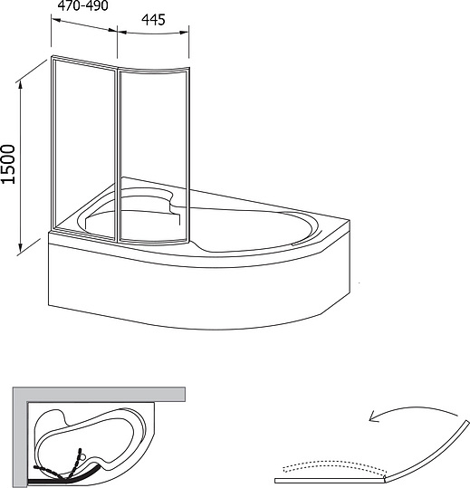 Шторка на ванну Ravak VSK2 Rosa 150 L Transparent 76L80100Z1