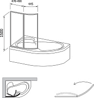 Шторка на ванну Ravak VSK2 Rosa 150 L Transparent 76L80100Z1