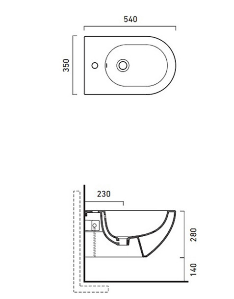 Catalano Sfera Биде подвесное 35x54 см, 1 отв., с переливом, покр. Cataglaze, цвет: белый глянцевый 1BSF5400