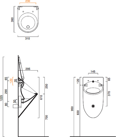 Catalano Comfort Писсуар подвесной со скрытым подводом воды, покр. Cataglaze, цвет: белый глянцевый 0932610001