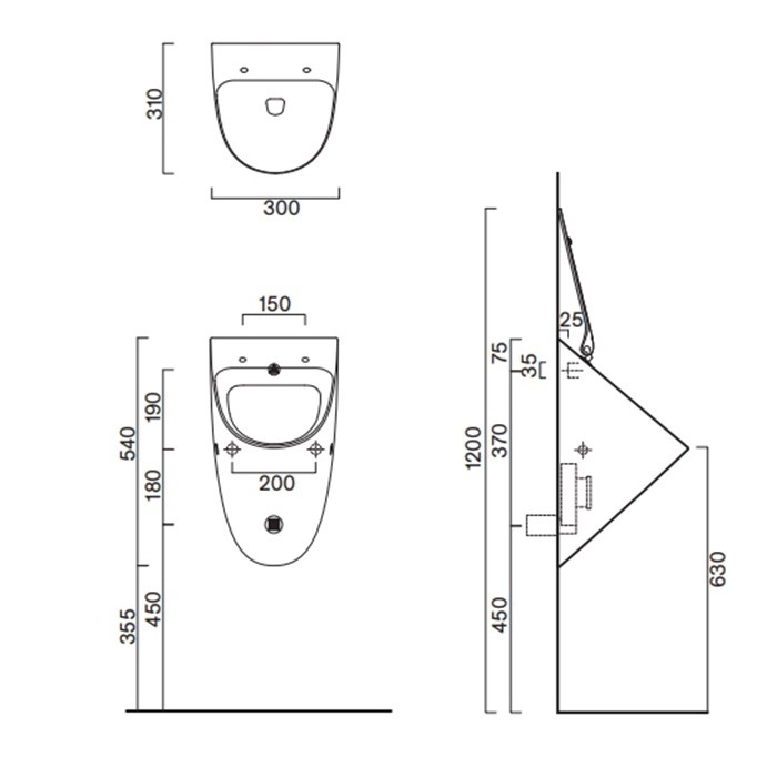 Catalano Comfort Писсуар подвесной со скрытым подводом воды, покр. Cataglaze, цвет: белый глянцевый 0932540001