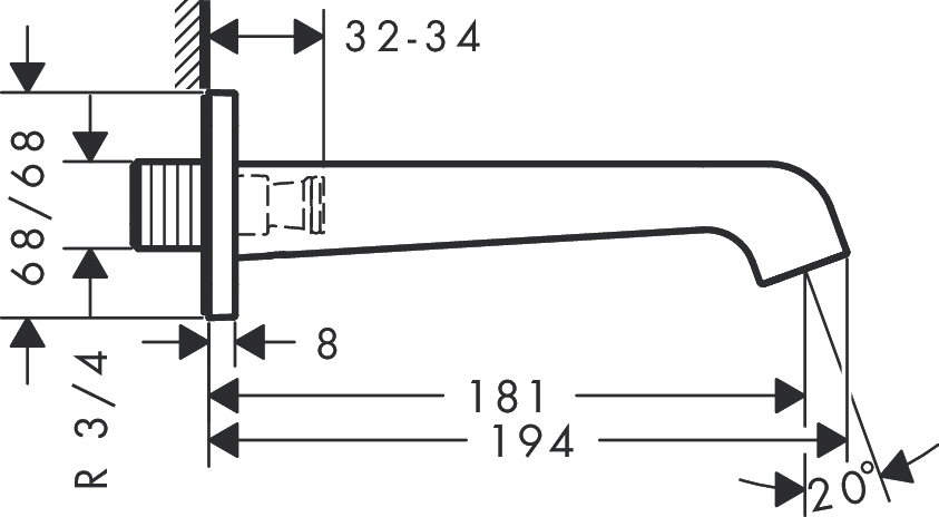 Axor Citterio E Излив настенный для ванны 18,1 см, цвет: шлифованная латунь 36425950