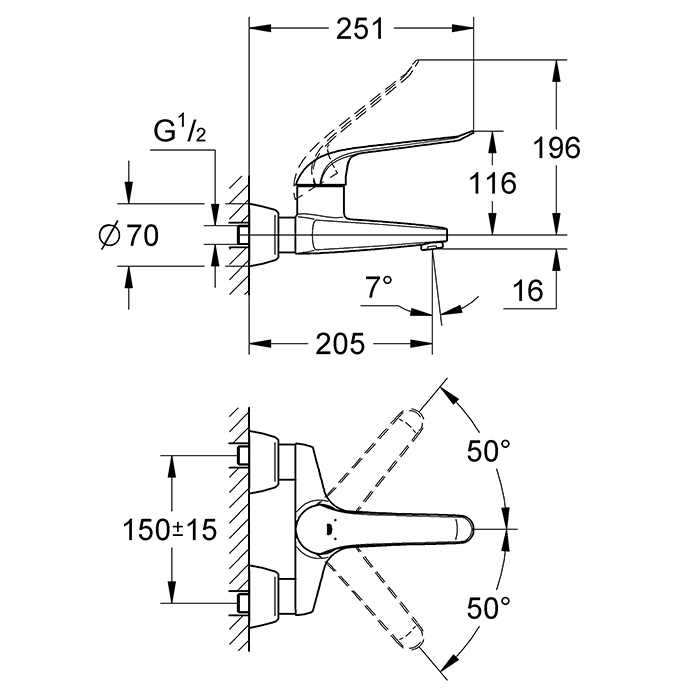 Grohe Euroeco Special Смеситель для раковины, настенный, вынос 20,5 см, цвет: хром 32778000