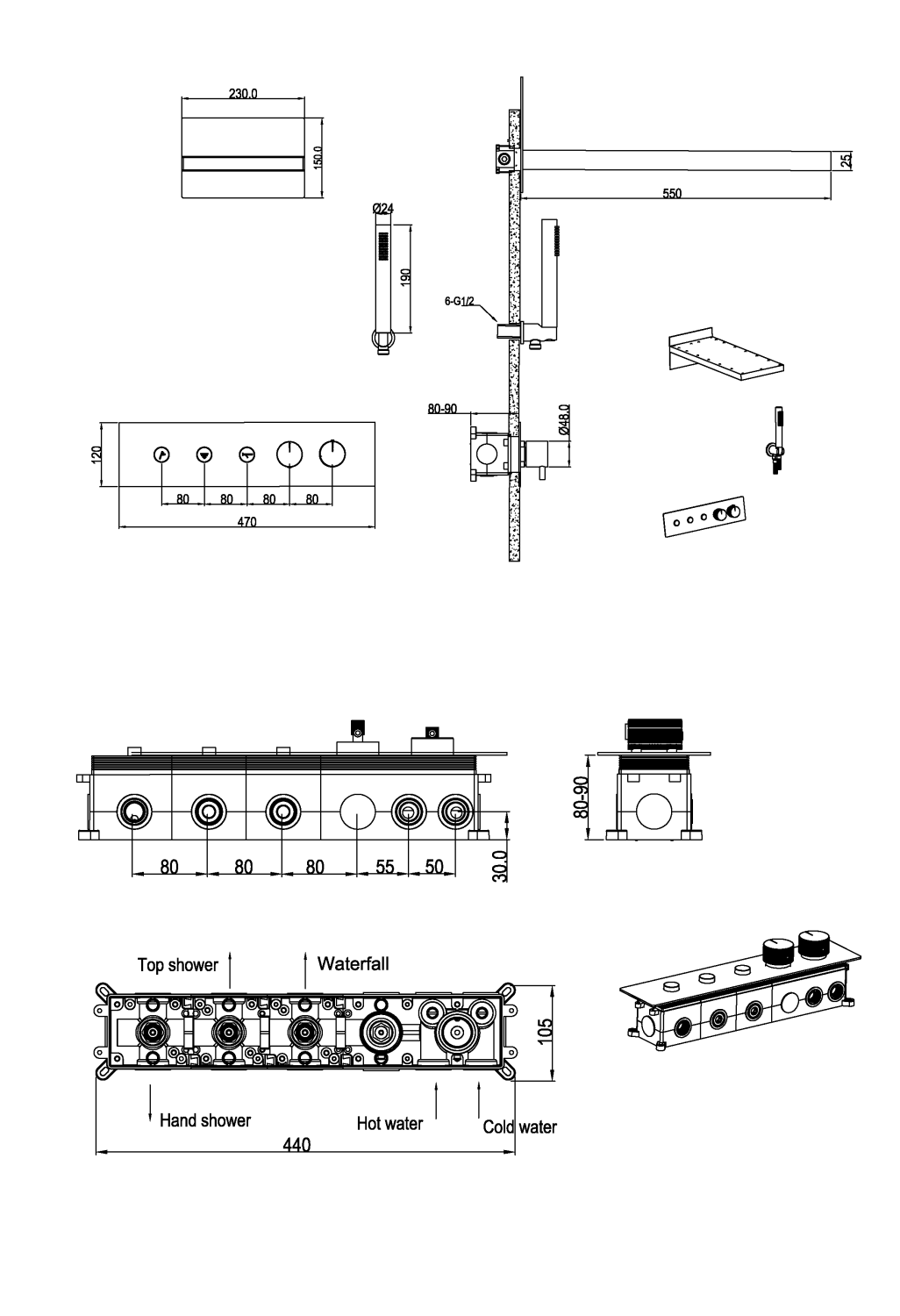 Boheme Fusion Душевой комплект встраиваемый - термостат, верхний, ручн. душ, 3 потреб., цвет: chrome 131-CR