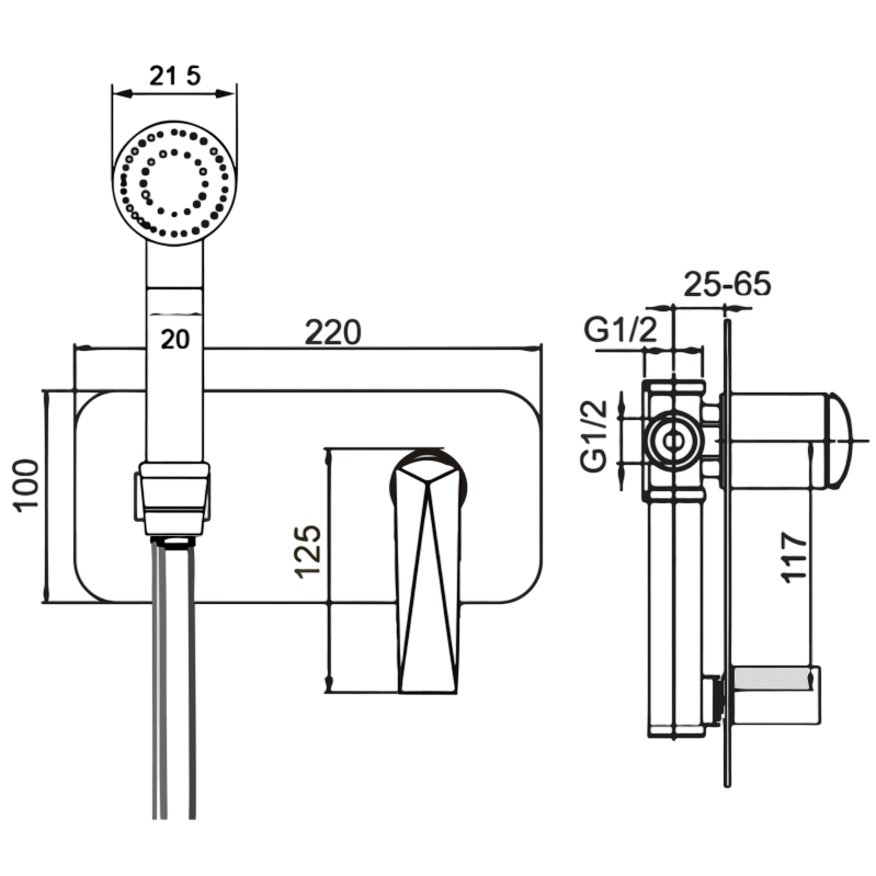 Boheme Venturo Гигиенический душ со смесителем и встраиваемой частью, цвет: shine gun metall 377-SGM
