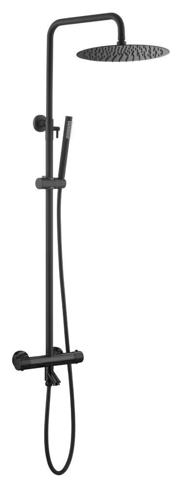 Boheme Uno Душевая стойка: термостат, ручной душ, шланг, верхний душ 30 см, цвет: black 468-T-B