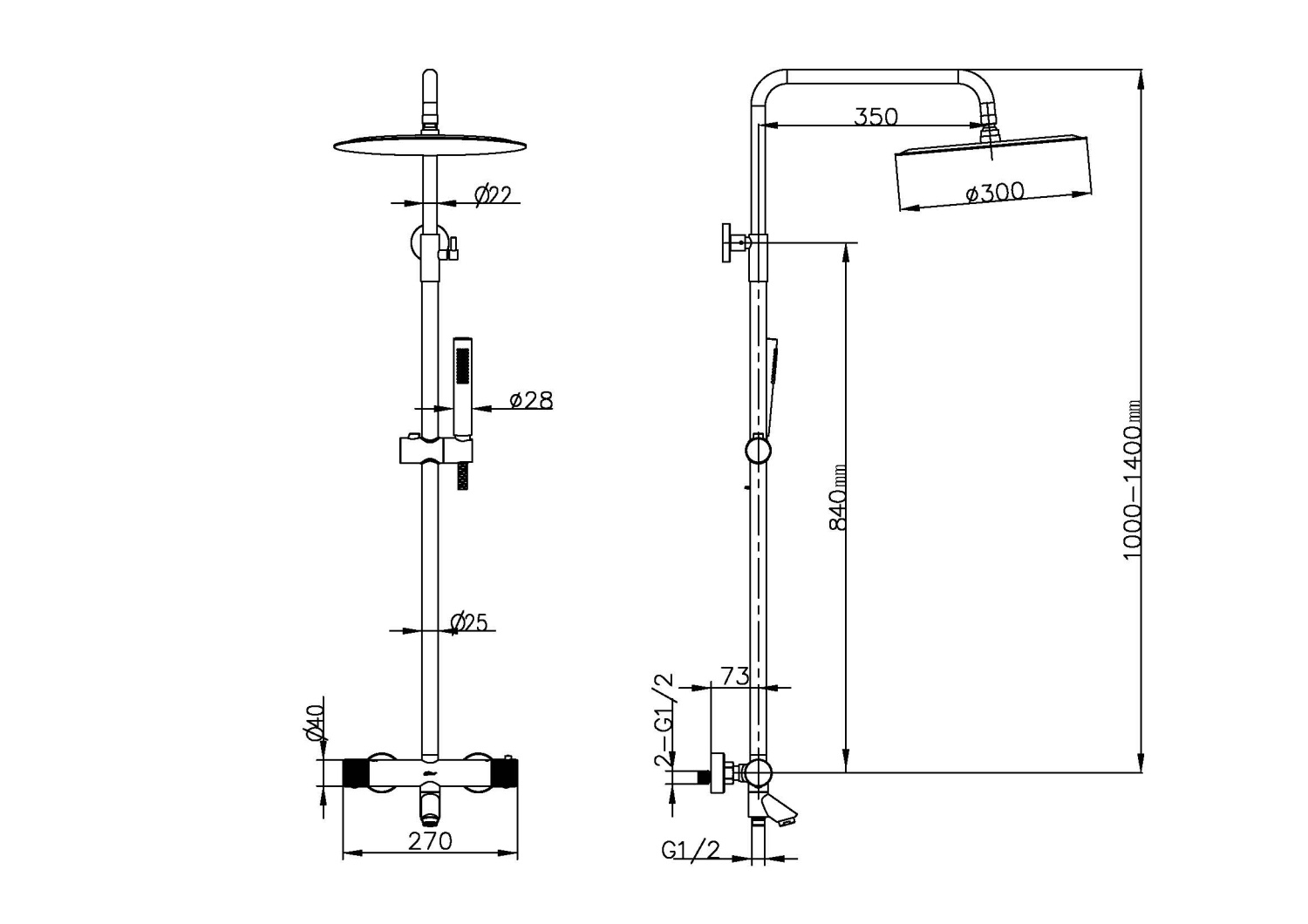 Boheme Uno Душевая стойка: термостат, ручной душ, шланг, верхний душ 30 см, цвет: gun metall 468-T-GM