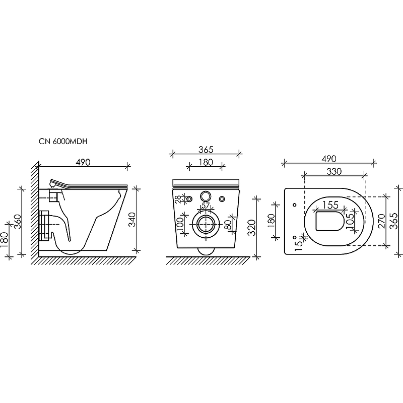 Ceramicanova Balearica Унитаз подвесной 36,5х49 см, безободковый, цвет: темный антрацит матовый CN6000MDH