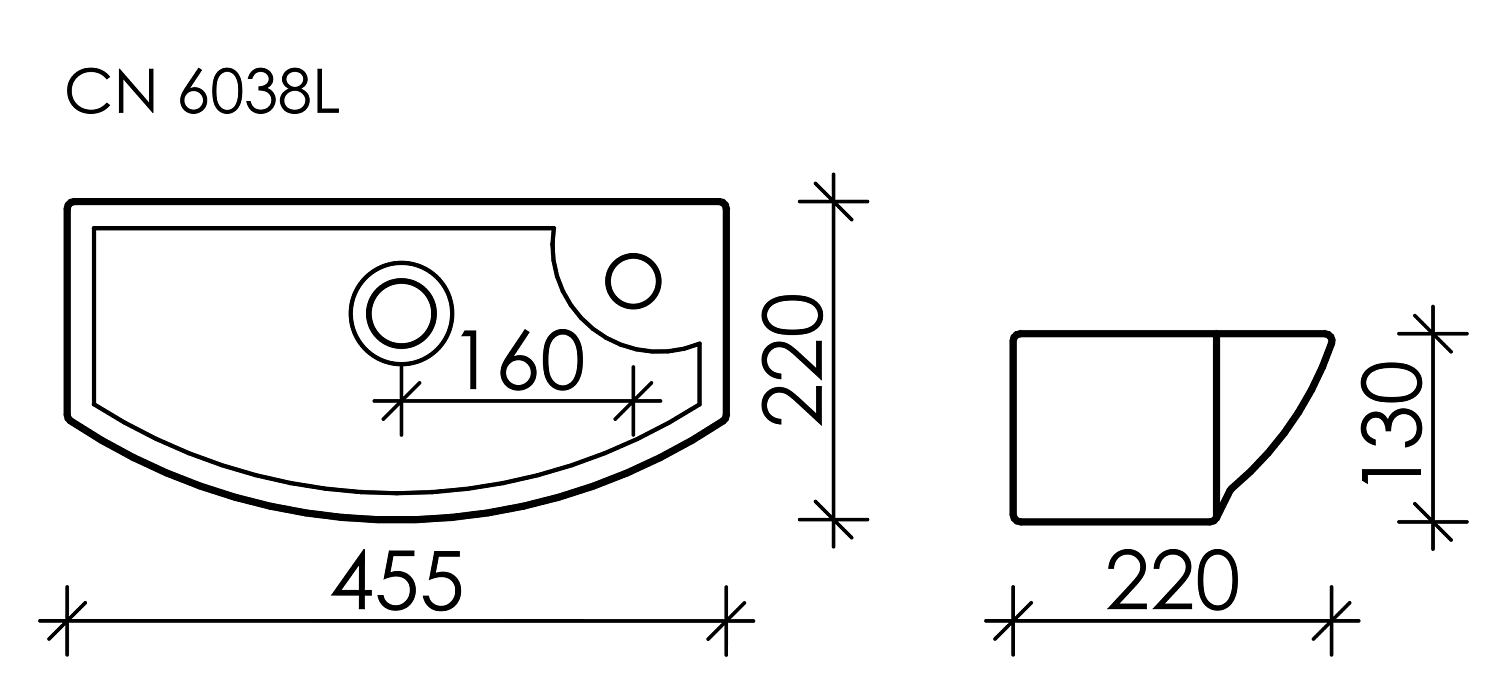 Ceramicanova Element Раковина подвесная 45,5х22 см, без перелива, отв. справа, цвет: белый глянц. CN6038L