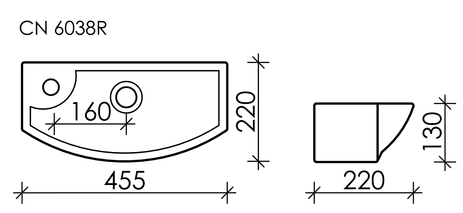Ceramicanova Element Раковина подвесная 45,5х22 см, с переливом, смес. слева, цвет: белый глянц. CN6038R