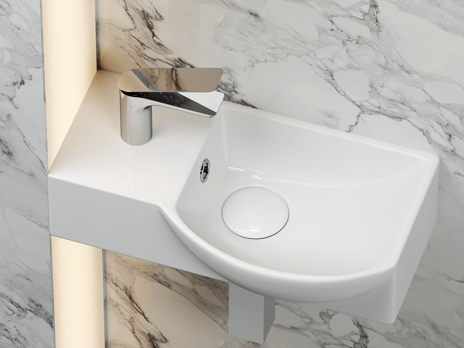 Ceramicanova Element Раковина подвесная 40х22 см, с переливом, смес. слева, цвет: белый глянцевый CN6039R