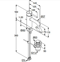 Kludi Bozz Смеситель для раковины, c д/к, длина излива 12,5 см, цвет: черный матовый 382663976