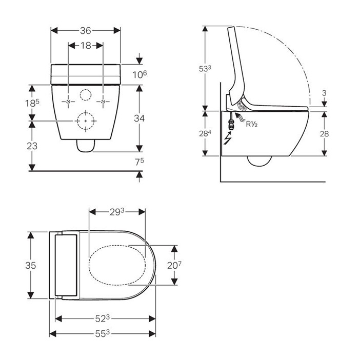Geberit AquaClean Tuma Comfort Унитаз-биде подвесной безобод. с крышкой микролифт цвет: белый глянц. 146.294.11.1
