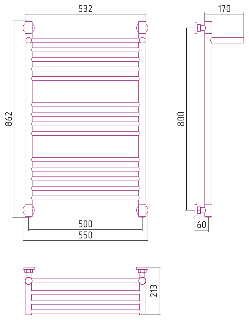 Сунержа Богема+ с 1 полкой Полотенцесушитель водяной 50x80h, цвет: без покрытия 00-0223-8050