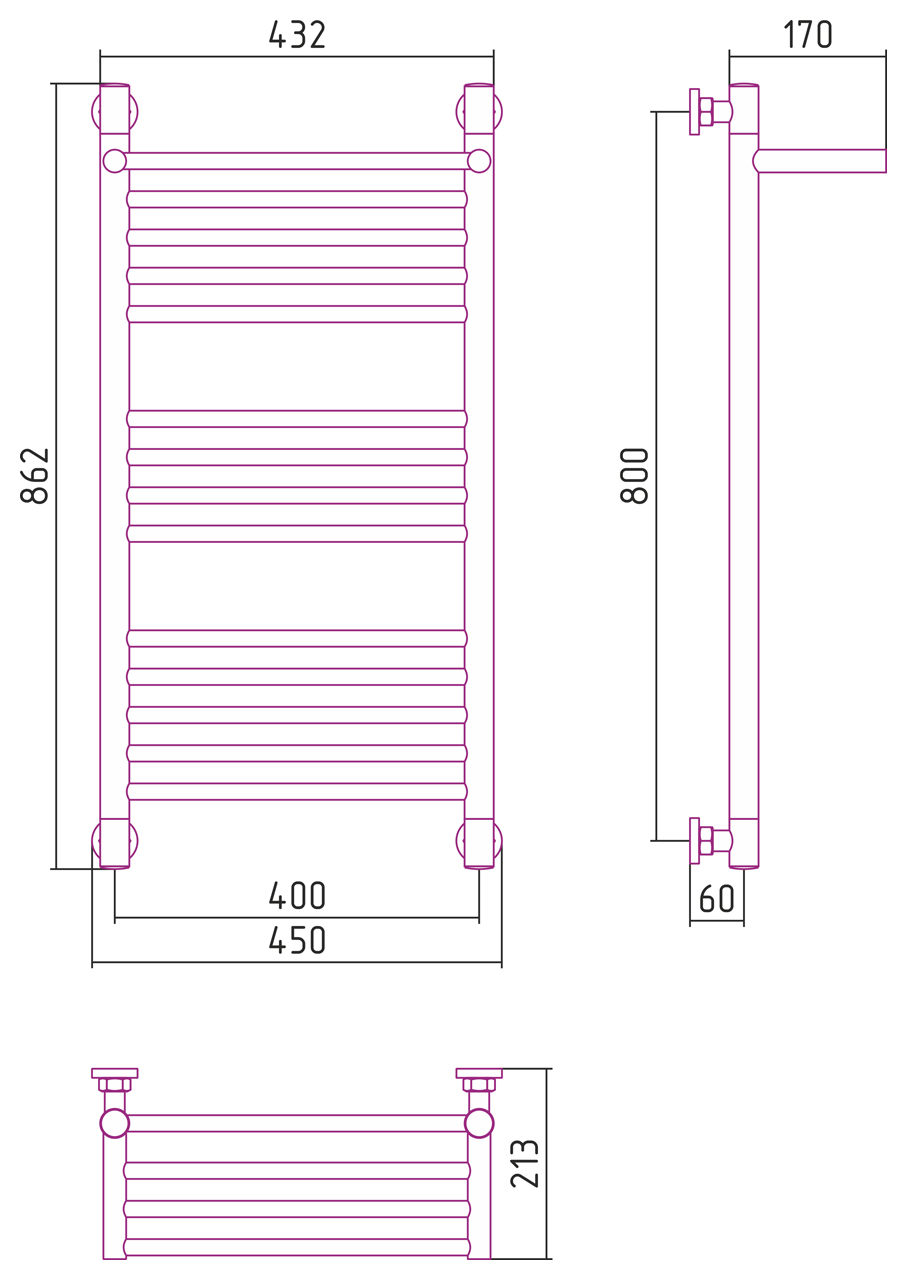 Сунержа Богема+ с 1 полкой Полотенцесушитель водяной 40x80h, цвет: без покрытия 00-0223-8040